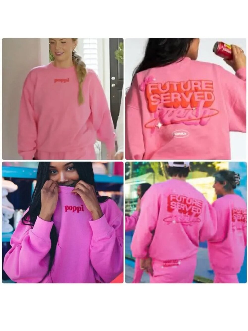 Poppi Future Served Fresh Pink Crewneck Sweatshirt Birthday Suit Oversized M - Picture 2 of 16